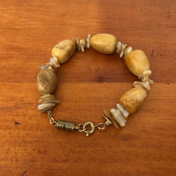 Gorgeous Unique Natural Brown And Tan Gemstone Magnetic Closure Bracelet - Picture 2 of 5